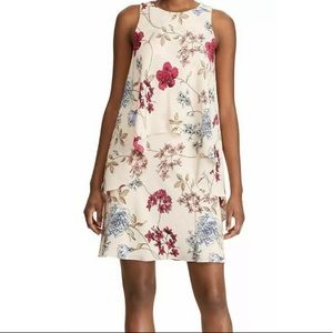 Ralph Lauren Floral Shift Dress Crepe Overlay